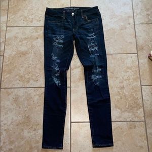American Eagle Dark Wash Distressed Jeggings